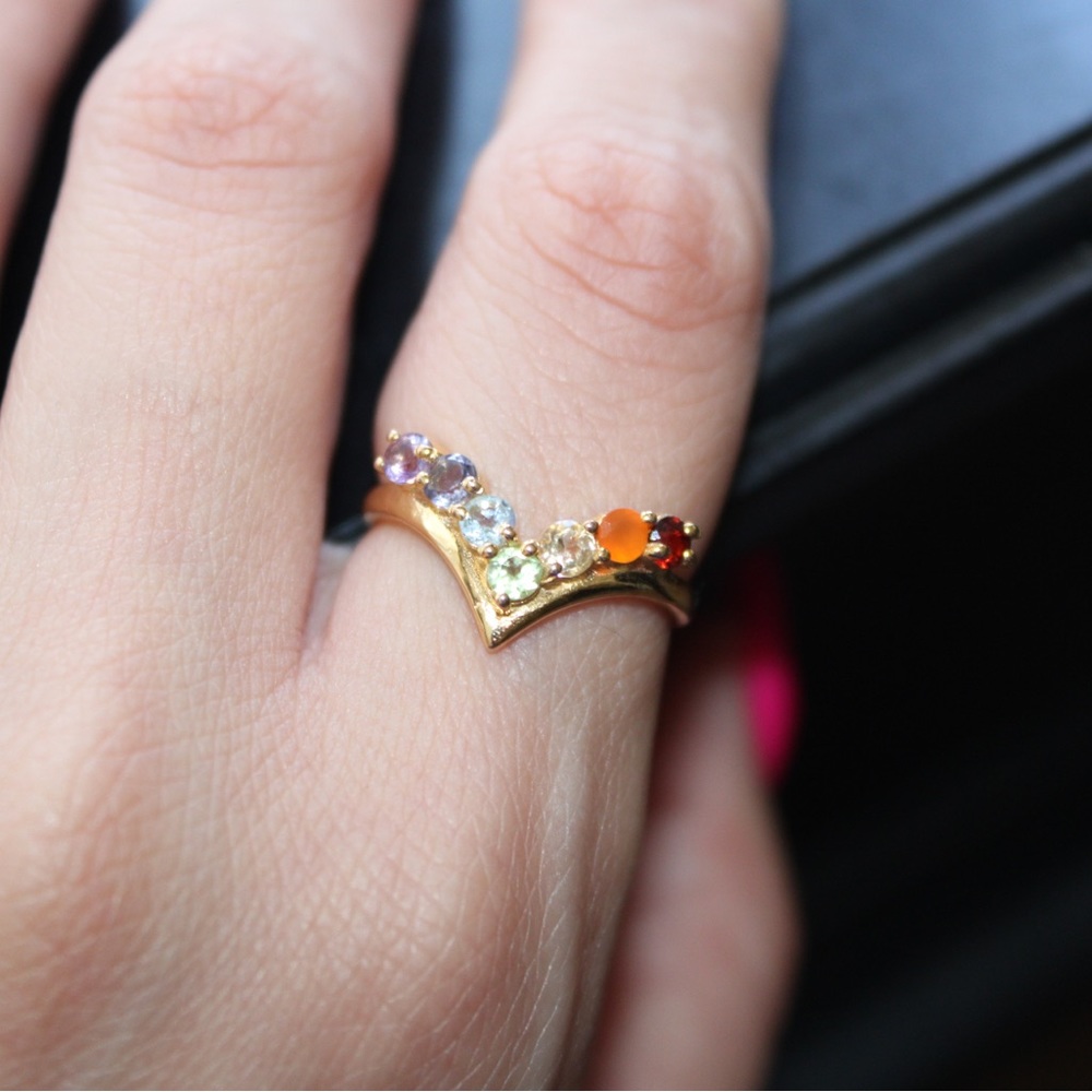 Chakras Ring 925, Gold Plated